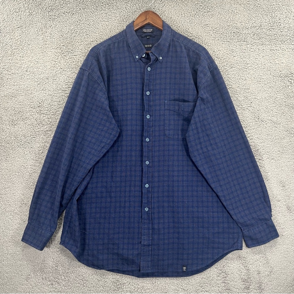 Izod Button Shirt 2 Ply Cotton 100% Cotton Blue Men Size XL Tall